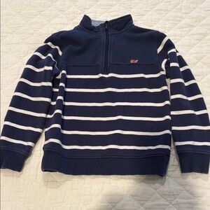 Vineyard Vines Navy and White Striped Quarter-Zip Pullover